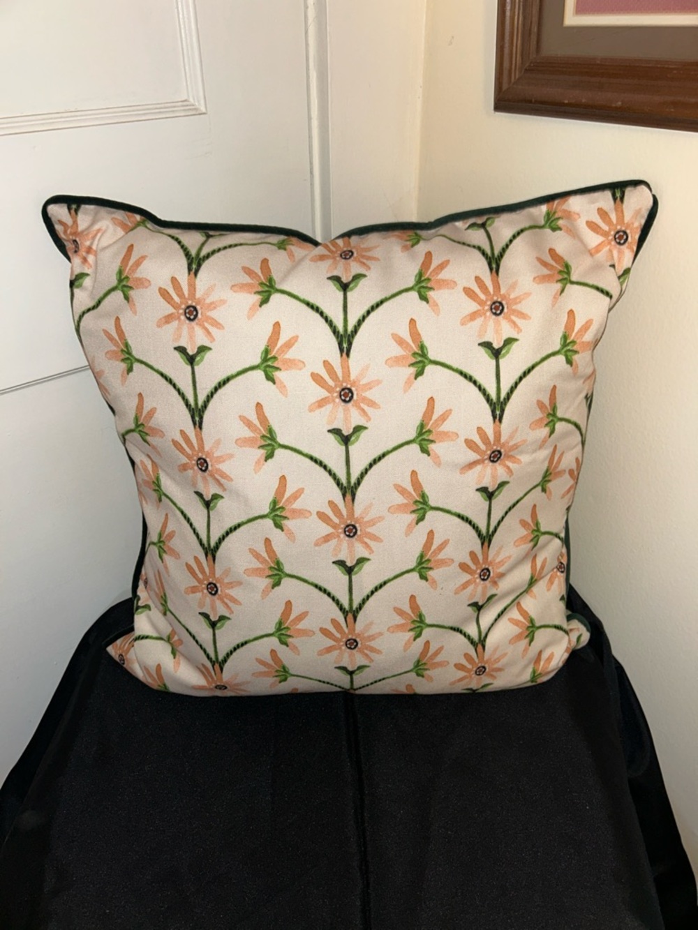 Floral Embroidered Look Throw Pillow in Peach and Green - Home Accents